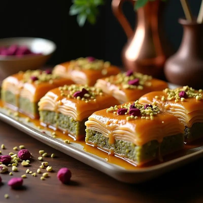 Baklava de Almendras y Pistachos con Almíbar de Cardamomo: Postre Persa Crujiente y Aromático