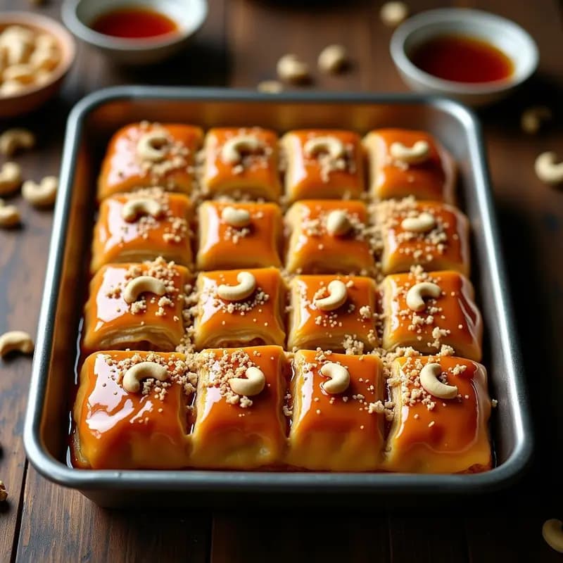 Baklava de Anacardos y Cardamomo con Jarabe de Dátiles: Postre Persa Sin Gluten y Sin Refinar