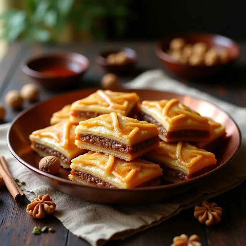 Baklava Armenio de Nueces y Miel de Abeto: Postre en Capas Crujiente y Sin Azúcar