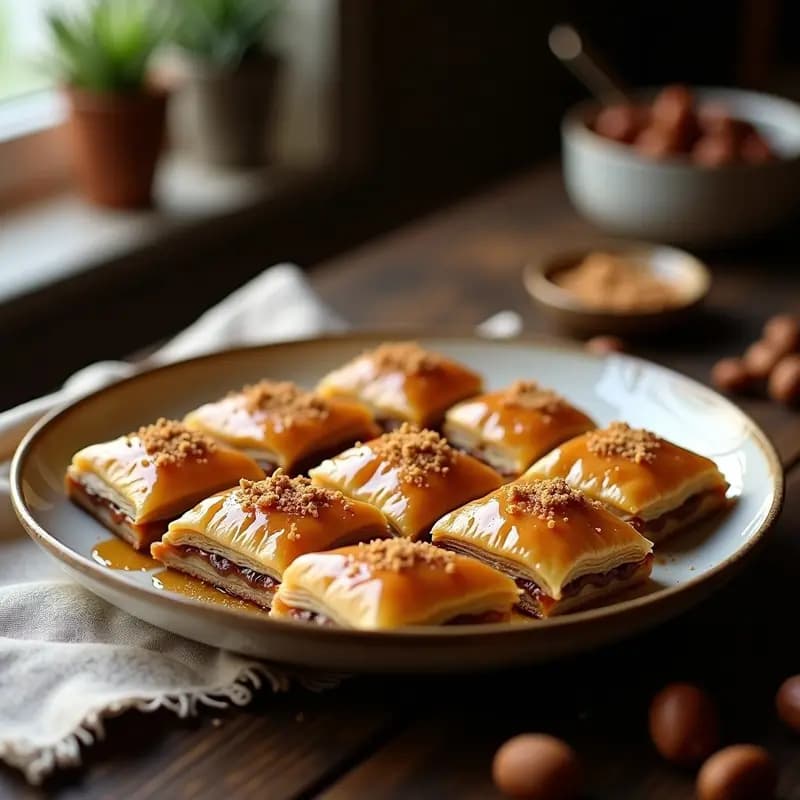 Baklava de Avellanas y Dátiles: Postre Turco Sin Azúcar con Almíbar de Estevia