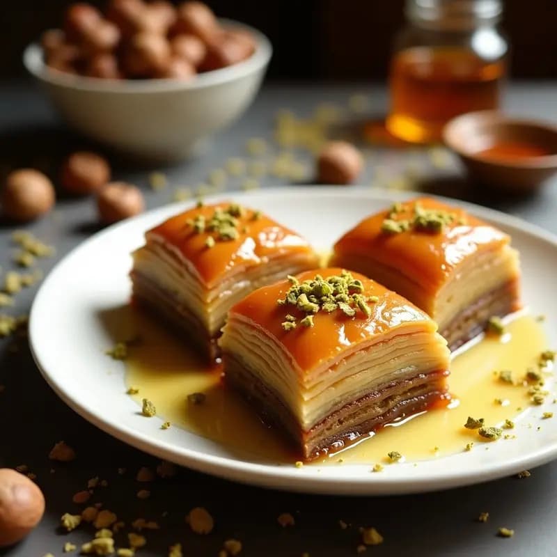 Baklava de Avellanas y Miel de Dátil: Postre Turco Sin Gluten en 4 Capas