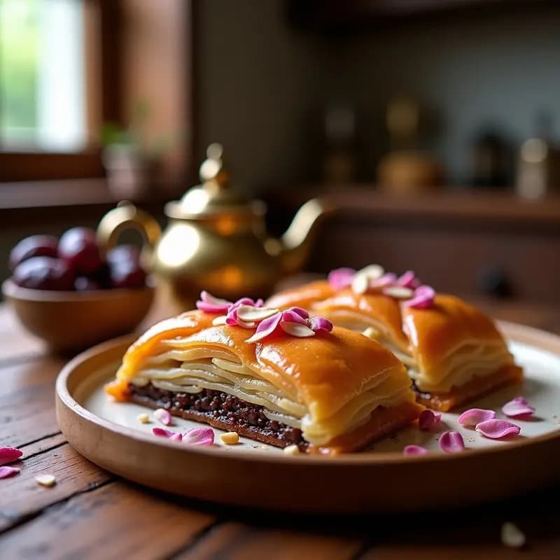 Baklava de Dátil y Almendra con Sirope de Rosa: Postre Árabe Sin Azúcar en 25 Minutos