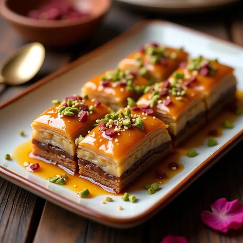 Baklava de Dátiles y Almendras con Sirope de Rosa: Postre Persa Sin Harina