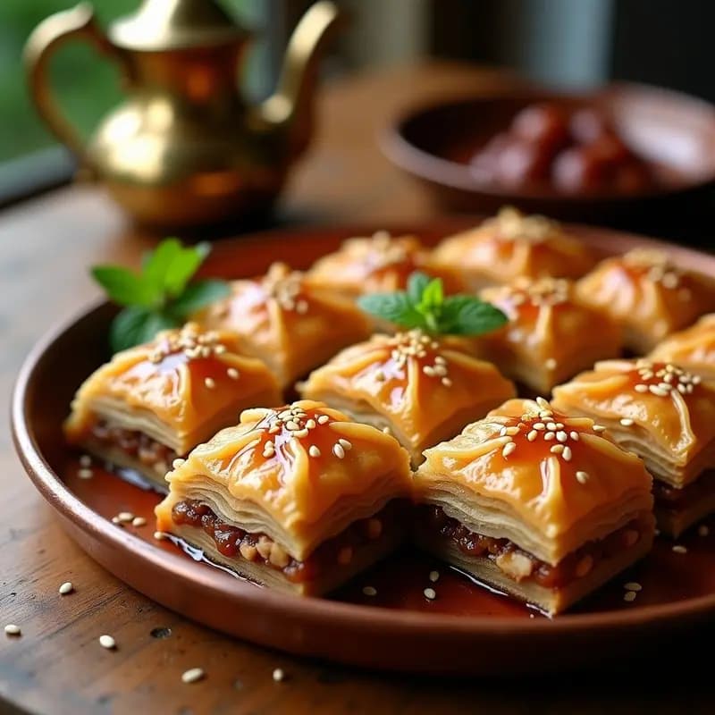 Baklava de Dátiles y Nueces con Sirope de Arce: Postre Médio Oriental Sin Refinar