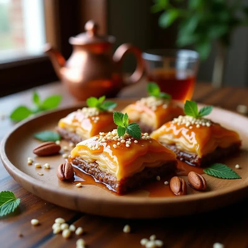 Baklava de Dátiles y Nueces con Miel de Granada: Postre Árabe Sin Harina