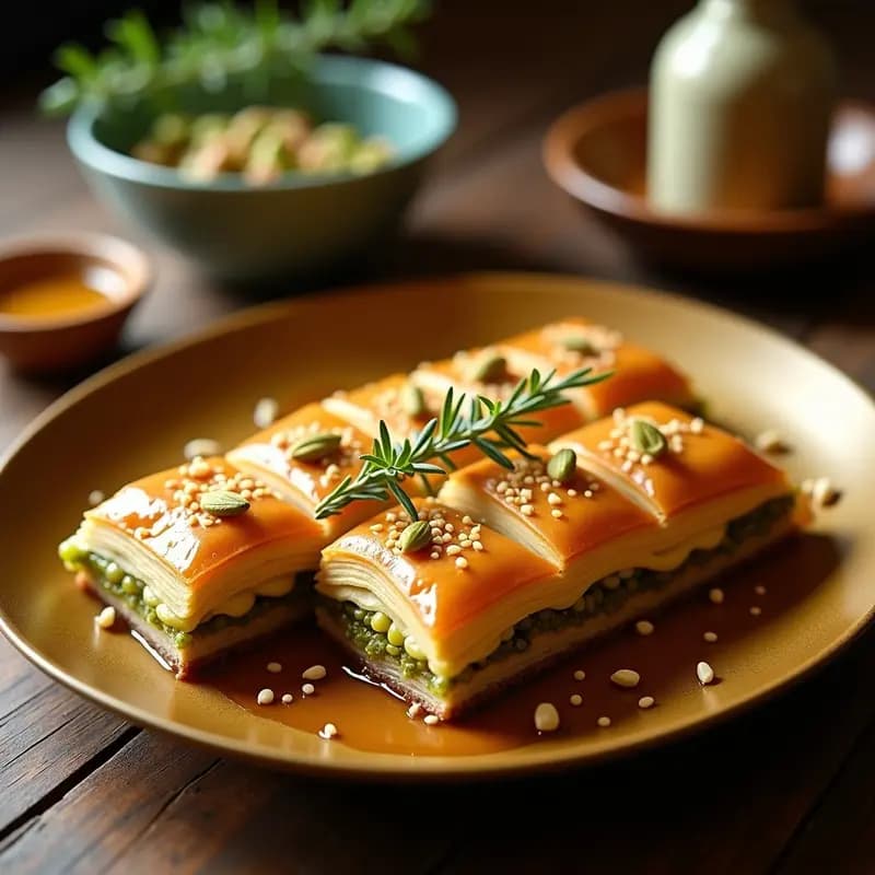 Baklava de Queso Halloumi y Pistachos: Postre Turbo Salado con Miel y Sésamo Dorado