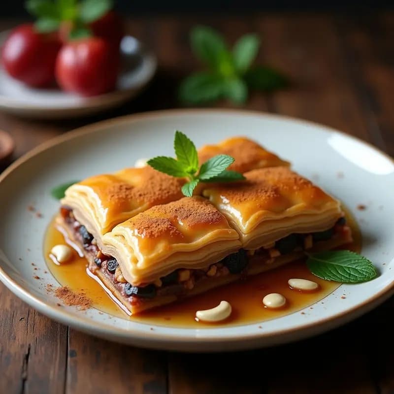 Baklava de Higos y Anacardos con Sirope de Dátiles: Postre Europeo Sin Azúcar