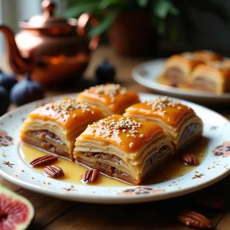 Bakava de Higos y Nueces con Miel de Dátiles: Postre Iraní Vegano Sin Azúcar