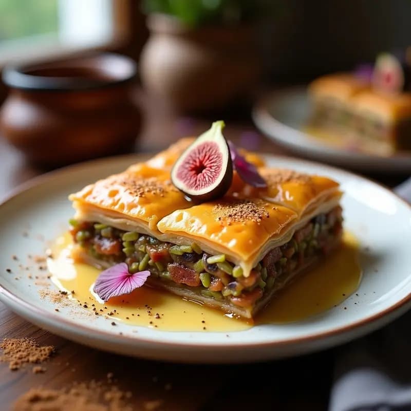 Baklava de Higos y Pistachos con Miel de Lavanda: Postre Griego Sin Azúcar Refino
