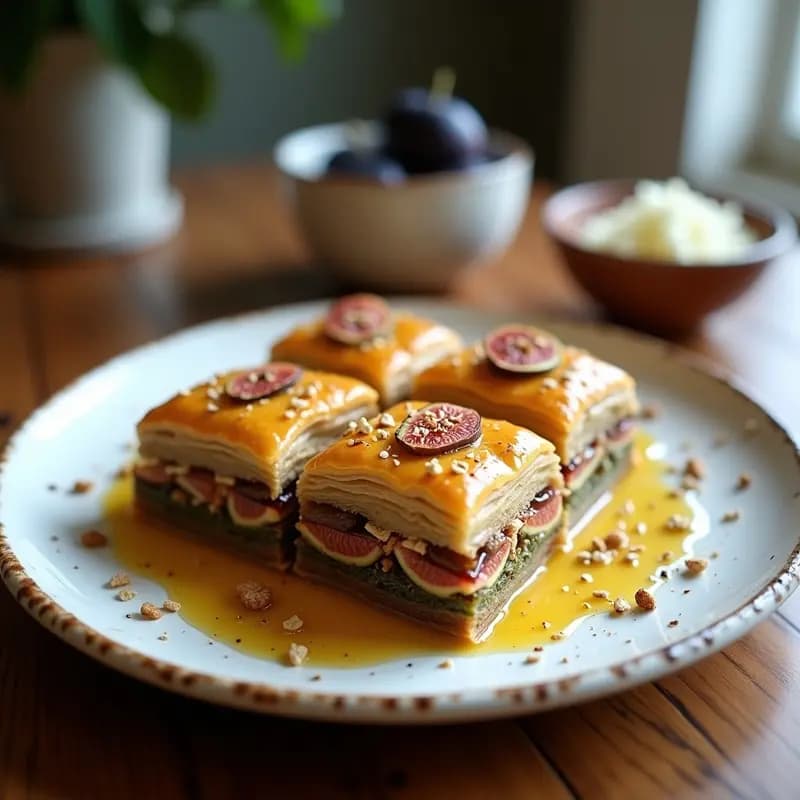 Baklava de Higos y Queso de Cabra: Postre Turco Salado-Dulce con Miel de Tomillo