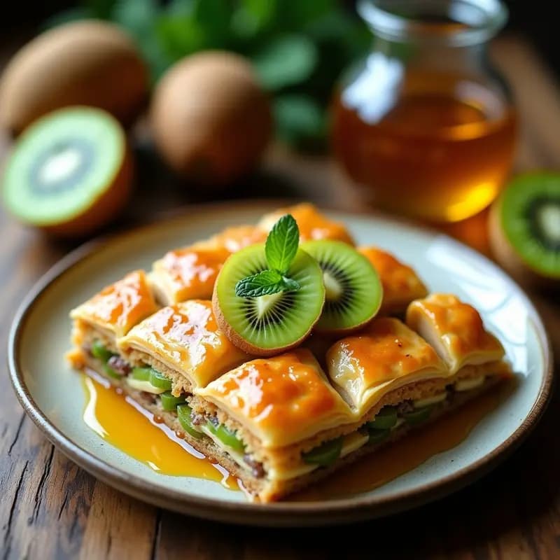 Baklava de Nueva Zelanda con Kiwi y Miel de Manuka: Postre Fusion Sin Gluten
