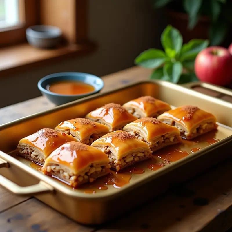 Baklava de Manzana y Canela con Sirope de Arce: Postre Griega Sin Azúcar y Sin Lácteos