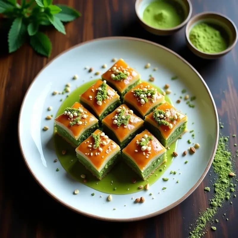 Baklava de Matcha y Almendras: Postre Japonés-Turco con Toque Verde