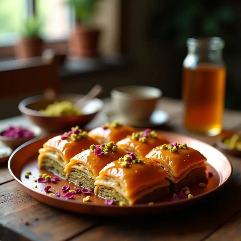 Baklava de New York con Pistachos y Miel de Rugosa: Postre Turco moderno Sin Gluten