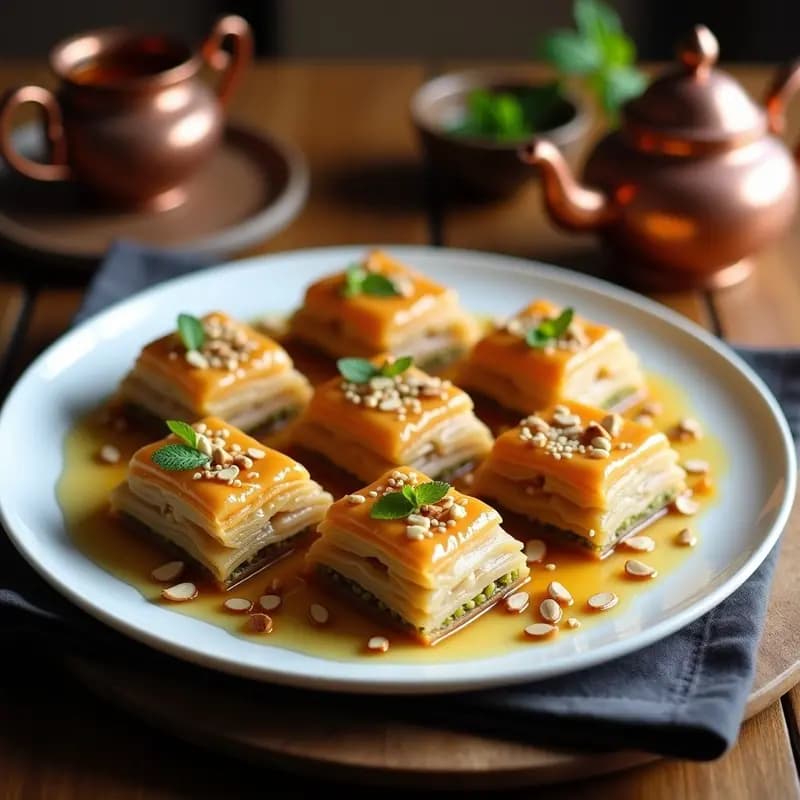 Baklava de Nougat y Almendras: Postre Libanes Sin Harina con Miel de Agave