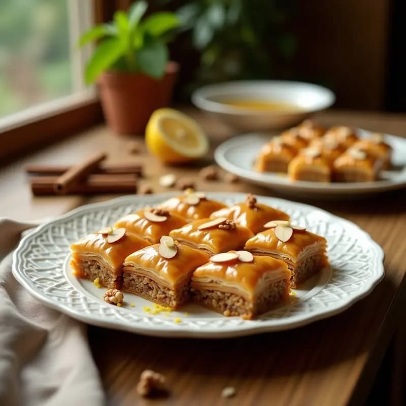 Baklava de Nueces y Canela con Almíbar de Limón: Postre sirio Crujiente y Sin Harina