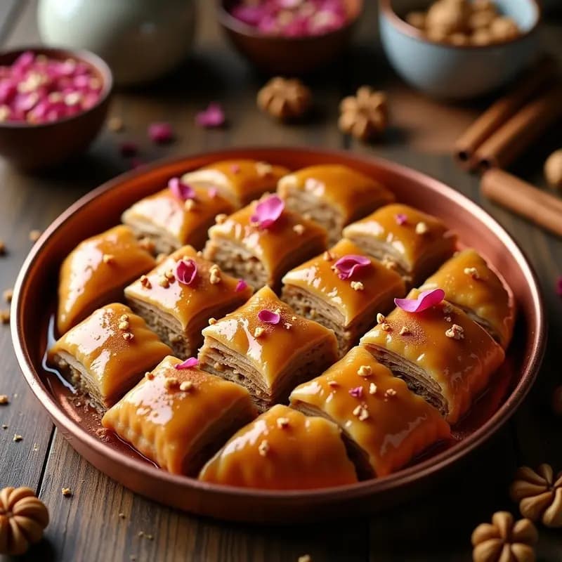 Baklava de Nueces y Canela con Almíbar de Rosa: Postre Turco en Capas Perfectas