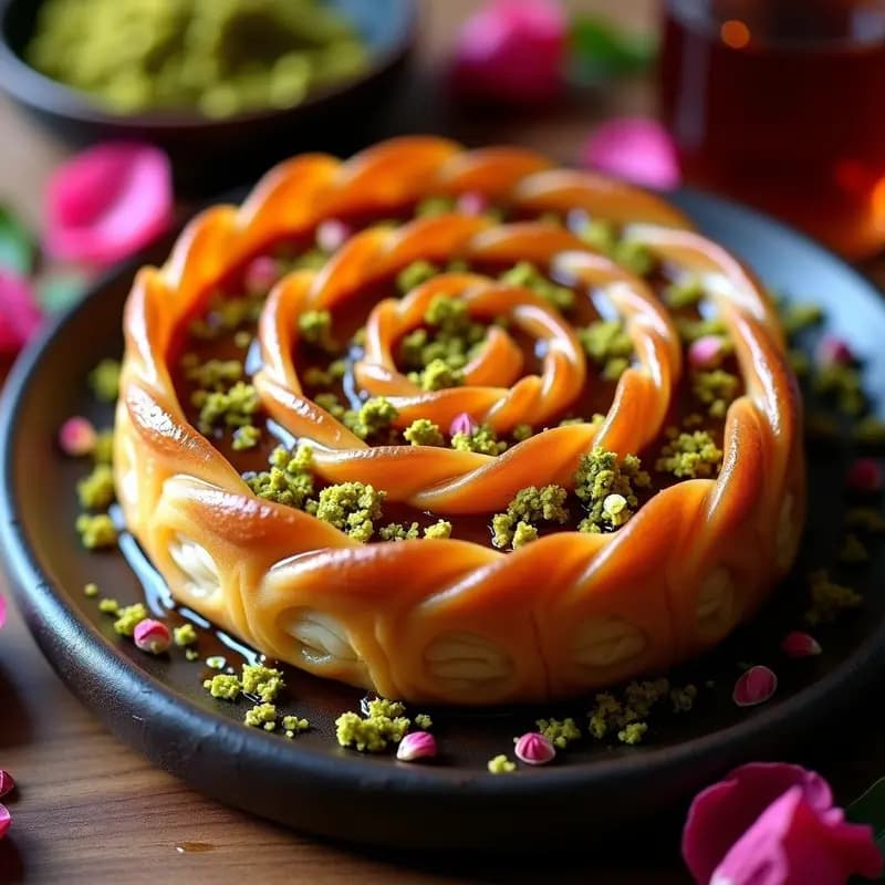 Baklava de Nueces y Canela con Sirope de Rosa: Postre Persa Crujiente