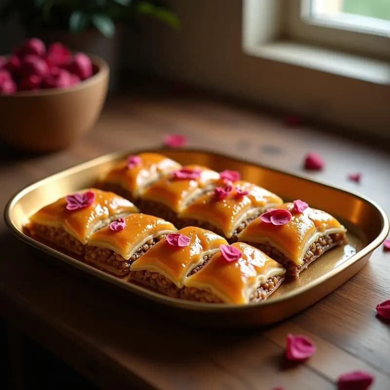Baklava de Nueces y Jarabe de Rosa: Postre Turco Sin Mantequilla Tradicional