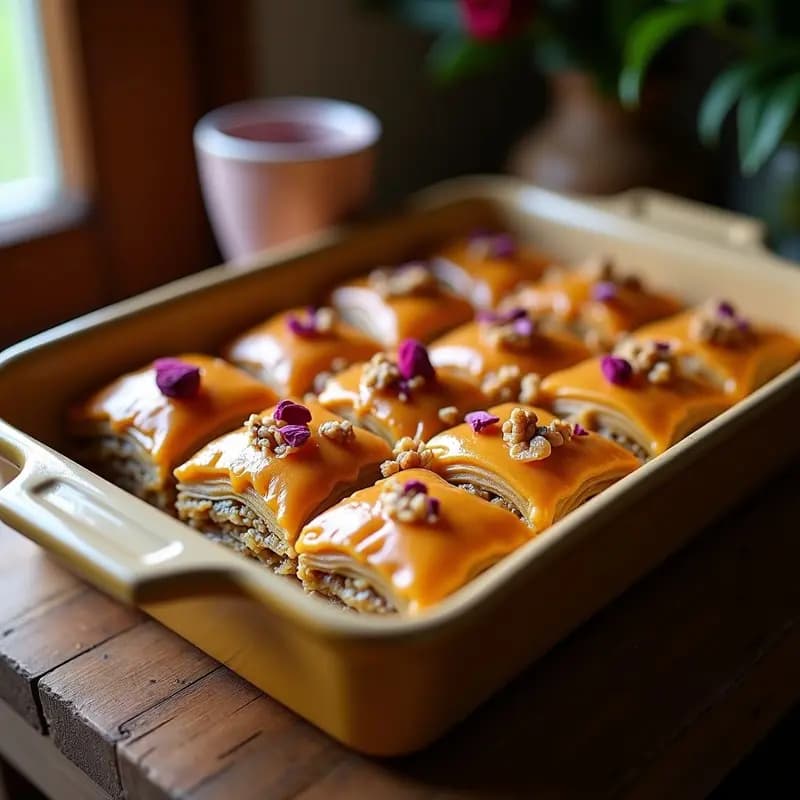 Baklava de Nueces y Miel de Eucalipto: Postre Libanés Sin Harina Tradicional