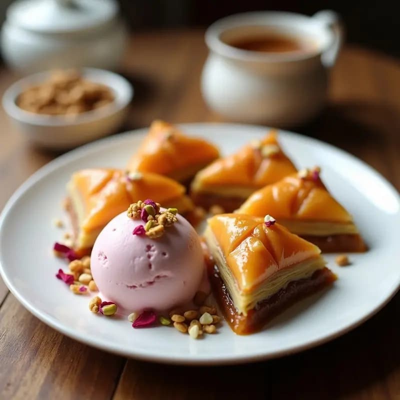 Baklava de Nueces y Miel con Helado de Rosa: Postre Turco Sin Horno en 30 Minutos