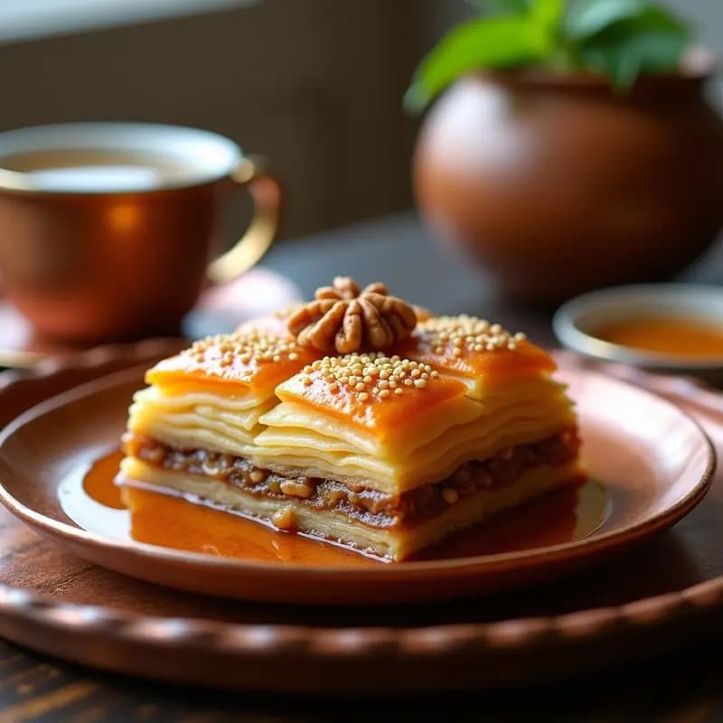 Baklava de Nueces y Miel con Sirope de Agua de Rosas: Postre Turco Clásico