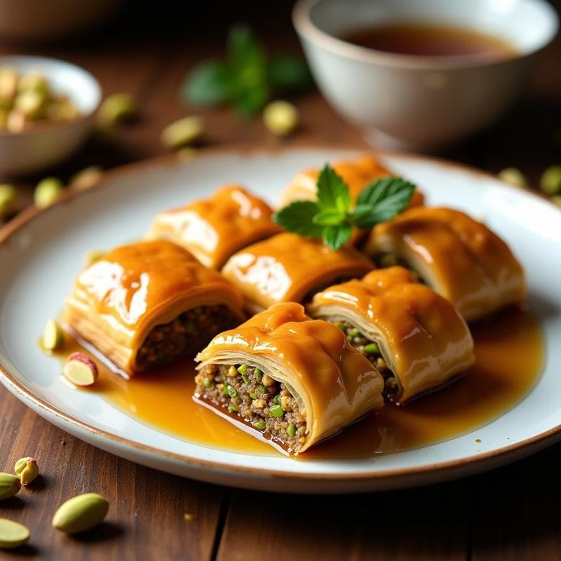 Baklava de Nueces y Pistacho con Sirope de Arce: Postre Griego Vegano y Sin Azúcar