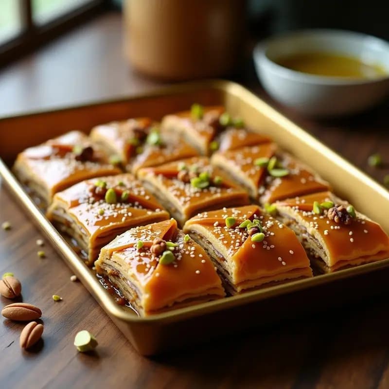 Baklava de Nueces y Pistachos: Postre Turco Sin Azúcar con Sirope de Stevia