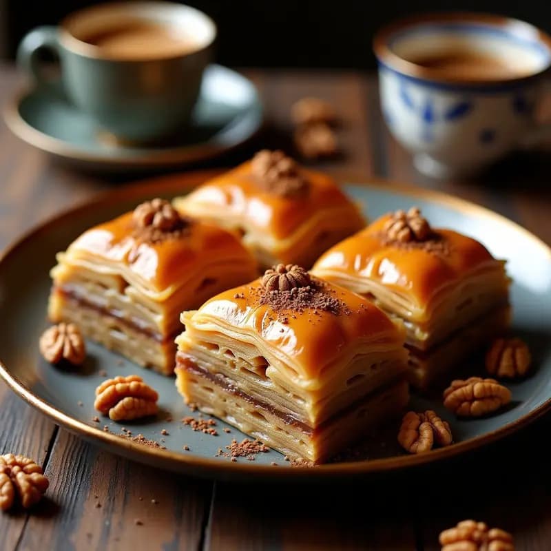 Baklava de Nueva York: Postre Griego con Café y Nueces en Capas