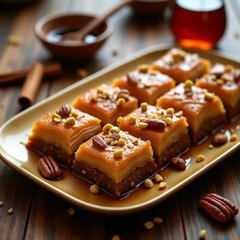 Baklava de Nuez y Canela con Sirop de Arce: Postre Sirio Sin Azúcar Refinado