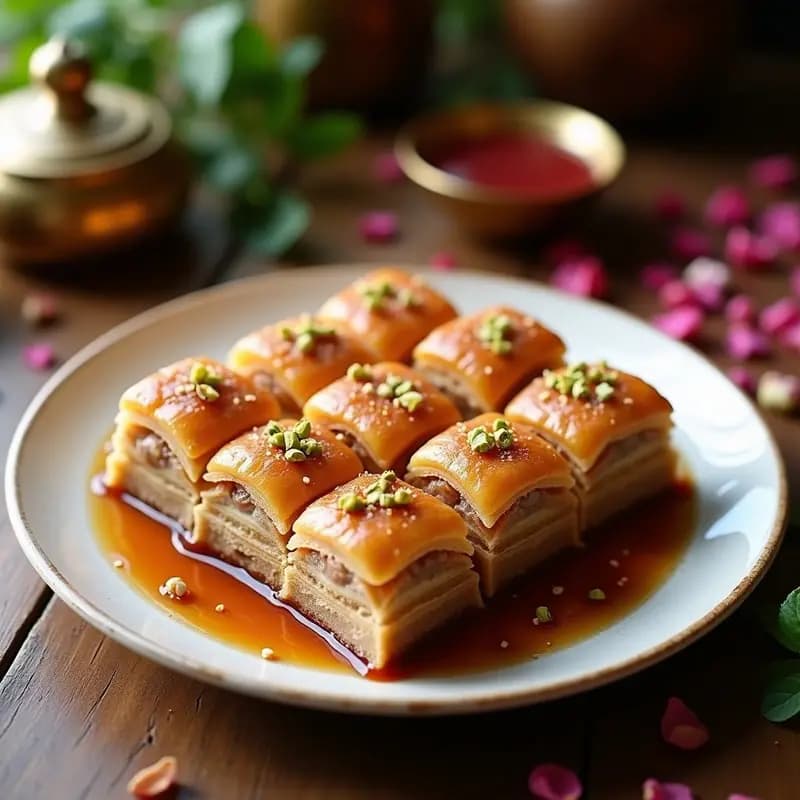 Baklava de Nuez y Canela: Receta Turca Crujiente con Sirope de Rosa y Sin Harina