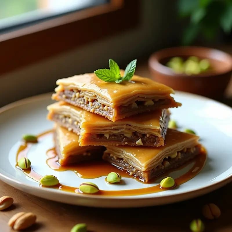 Baklava de Nuez y Pistacho con Jarabe de Dátiles: Postre Árabe Sin Gluten