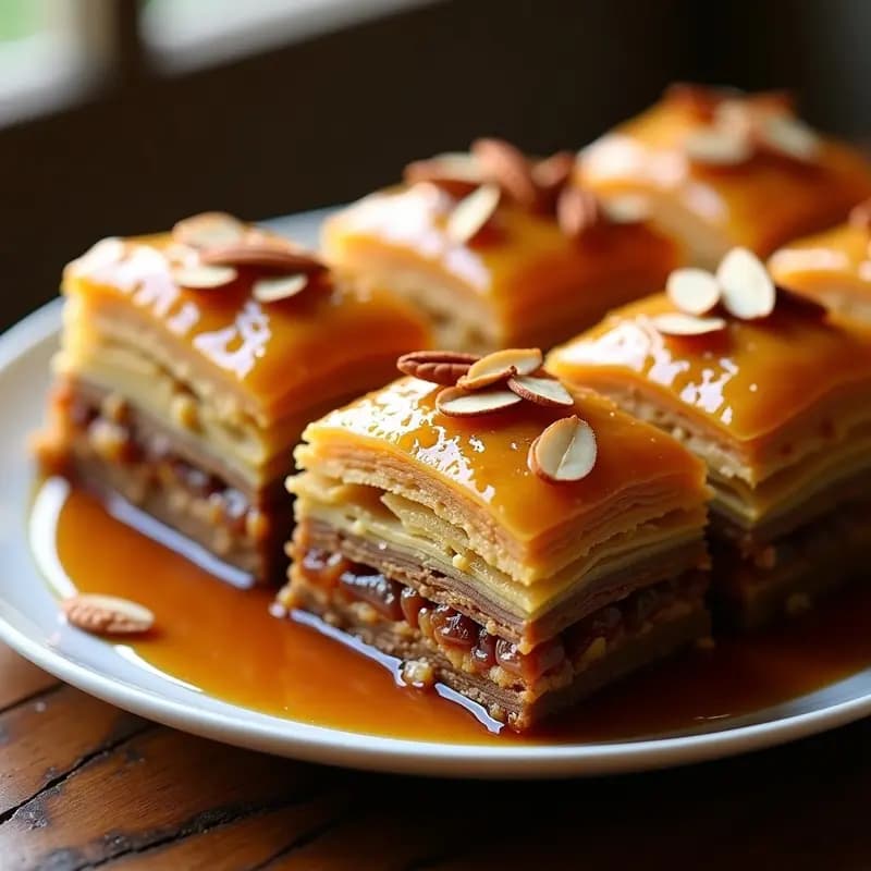 Baklava de Pecanas y Dátiles con Sirope de Arce: Postre Turco Sin Azúcar