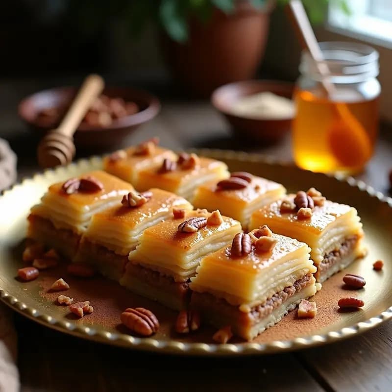 Baklava de Nueva Orleans con Pecanas y Miel de Caña: Postre Griego-Americano Sin Gluten