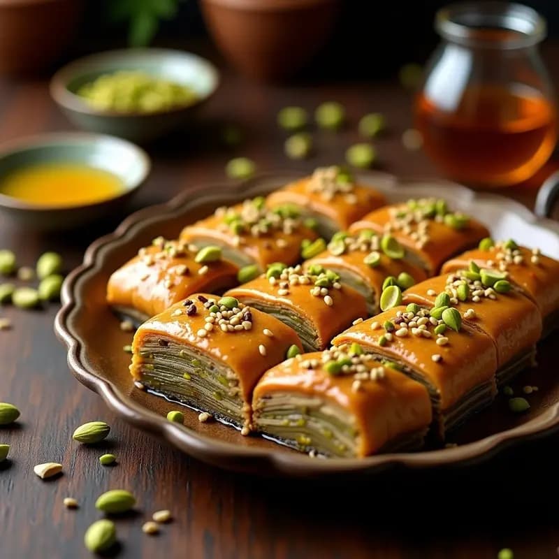 Baklava de Pistacho y Agua de Azahar: Postre Árabe Crujiente y Sin Harina Refinada