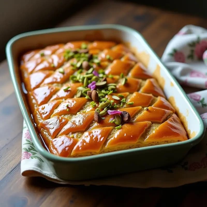 Baklava de Pistacho y Agua de Rosas: Postre Turco Sin Azúcar y Crujiente en 30 Minutos