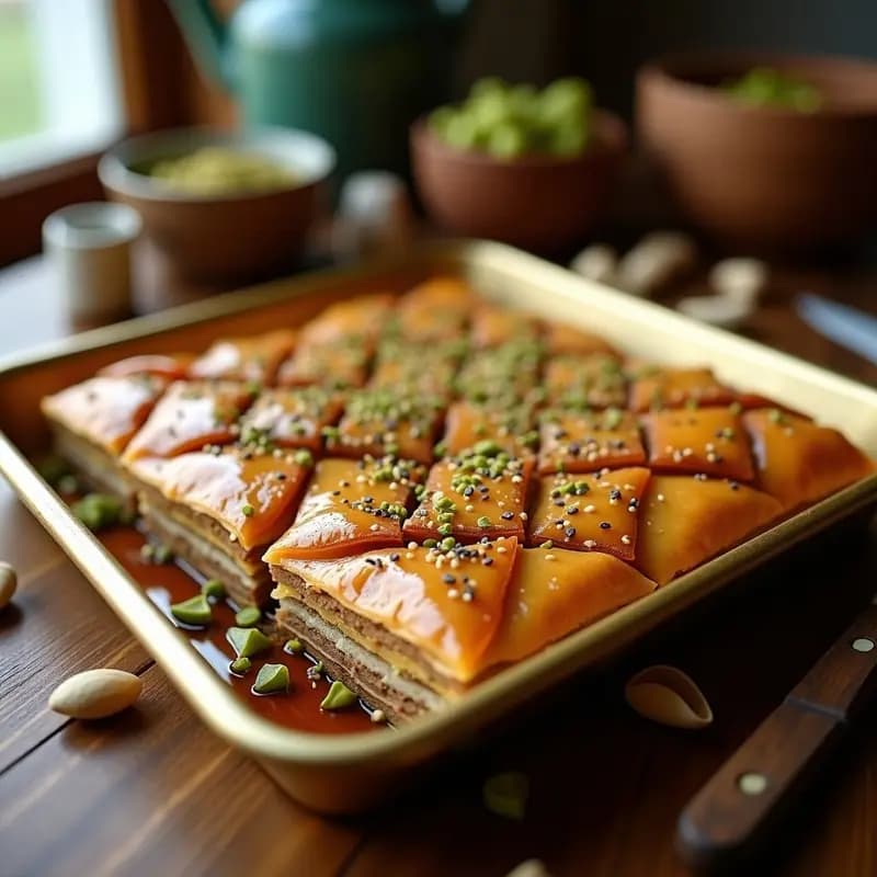 Baklava de Pistacho y Anacardos con Jarabe de Arce: Postre Turco Sin Azúcar Refinado