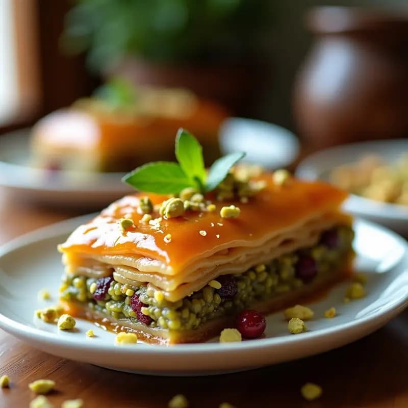 Baklava de Pistacho y Arándanos con Jarabe de Agave: Postre Turco Sin Refinar en 40 Minutos