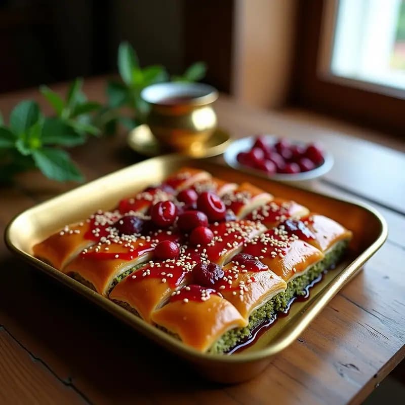 Baklava de Pistacho y Arándanos: Postre Turco sin Azúcar con Toque Ácido