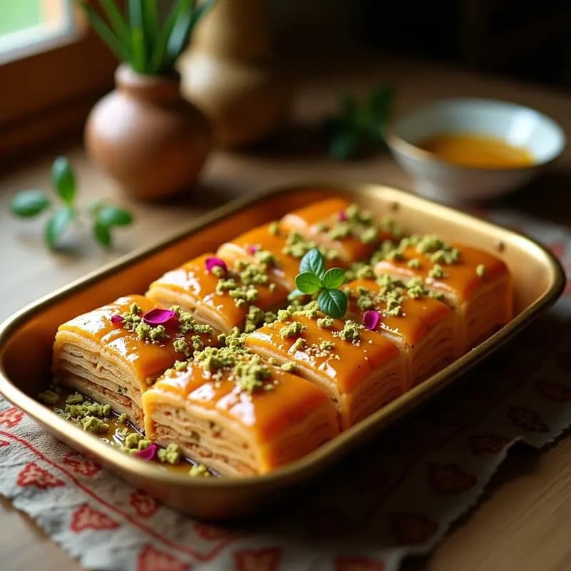 Baklava de Pistacho y cardamomo: Postre Turco Crujiente con Miel de Bergamota