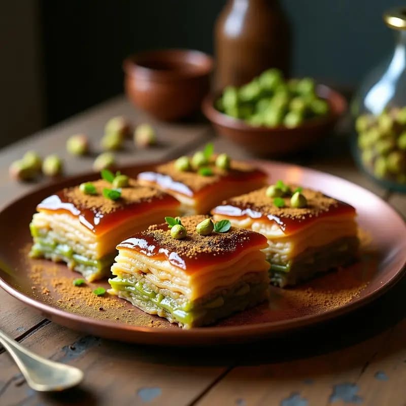 Baklava de Pistacho y Cardamomo: Postre Turco Sin Azúcar y con Sirope de Dátil