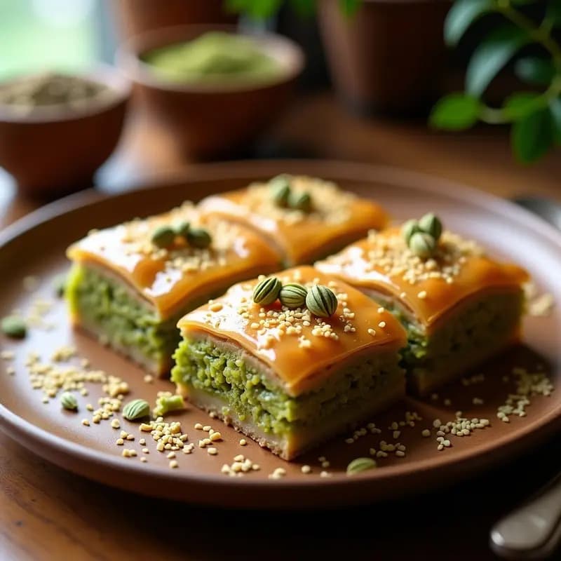 Baklava de Pistacho y Cardamomo: Postre Turco con Toque Persa y Sin Harina
