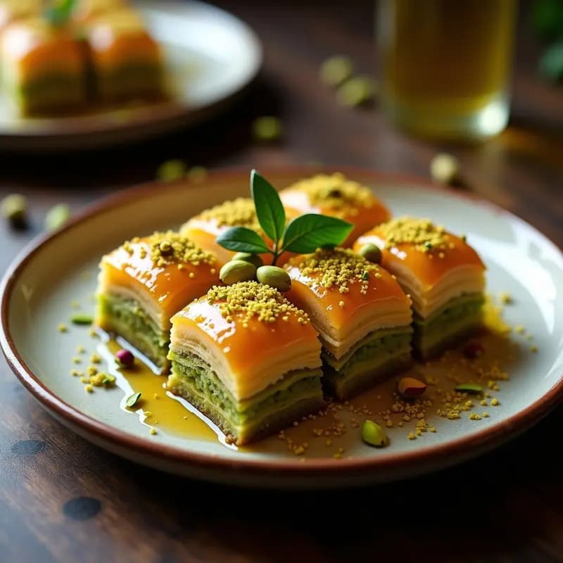 Baklava de Pistacho y Dafnes: Postre Griego con Toque Floral y Sin Azúcar