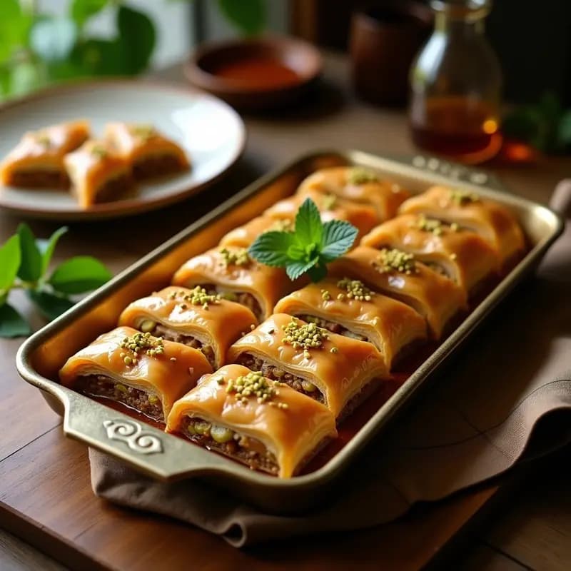 Baklava de Pistacho y Dátiles con Sirope de Agave: Postre Médico-Orientales Sin Azúcar Refinado
