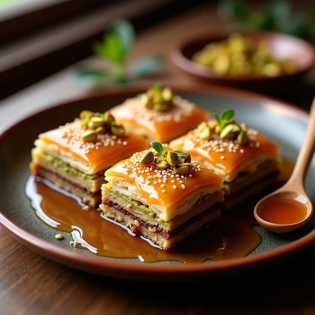Baklava de Pistacho y Dátiles con Miel de Cardamomo: Postre Libanés Sin Azúcar