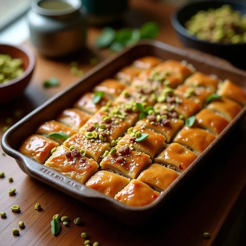 Baklava de Pistacho y Dátiles: Postre Árabe Sin Mantequilla y con Endulzante Natural