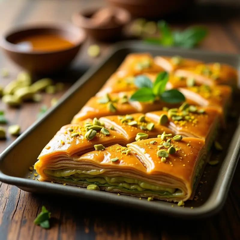 Baklava de Pistacho y Miel de Dátil: Postre Turco Sin Harina Refina y Bajo en Calorías