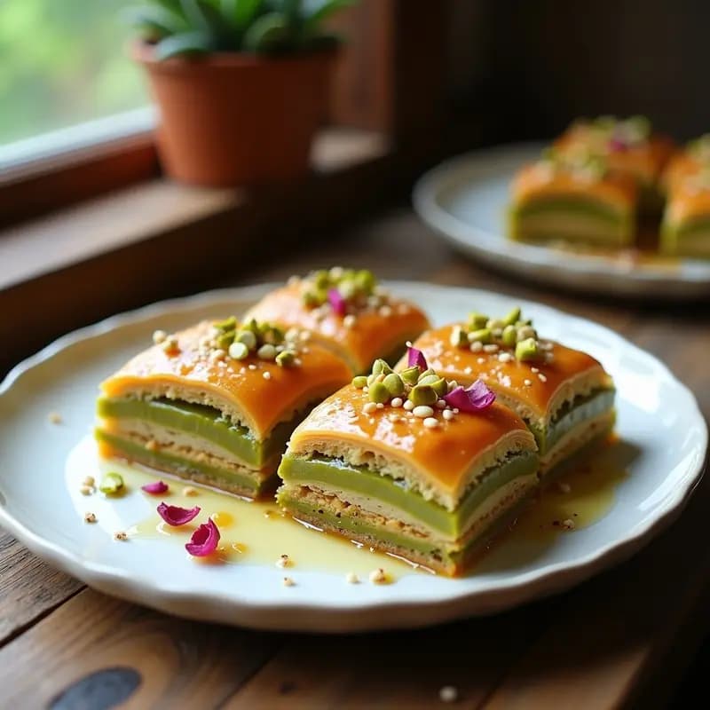 Baklava de Pistacho y Miel: Postre Griego Sin Harina en 4 Capas Crujientes