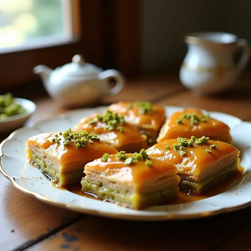 Baklava de Pistacho y Miel: Postre Turquie Tradicional Crujiente y Dulce