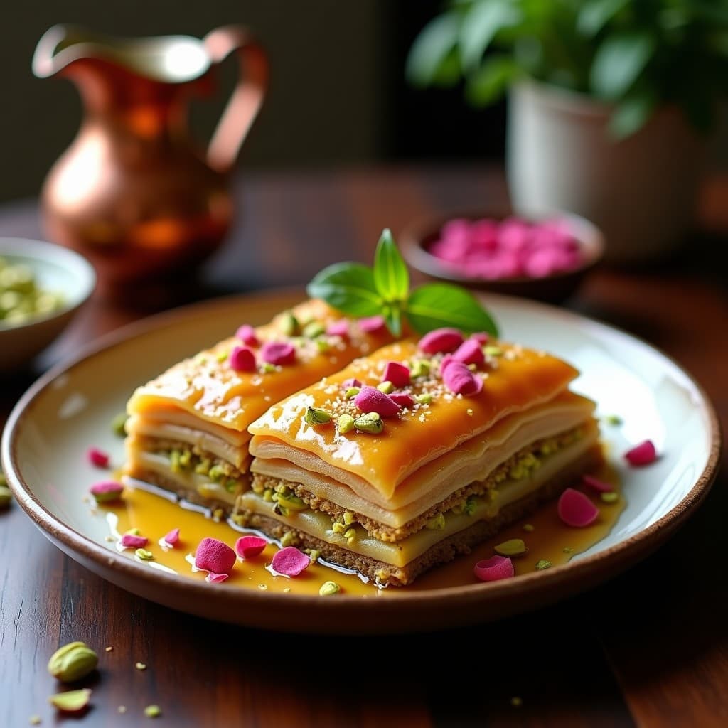 Baklava de Pistacho y Rosa con Sirope de Agave: Postre Griego Sin Gluten